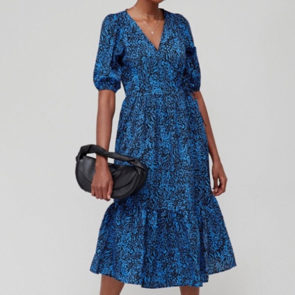 Brave Soul Animal Print Blue Black Midi Dress